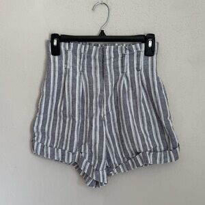 Abercrombie & Fitch Gray White Striped Linen High Rise Pleated Shorts Womens S
